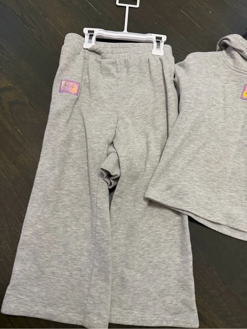 Under Armour Light Gray Girls' Hoodie & Joggers Set with Purple Logo Patch